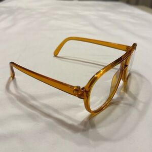 Retro Eyeglasses 1970's Frames Aviator Style Glasses in Amber - Non-Prescriptio